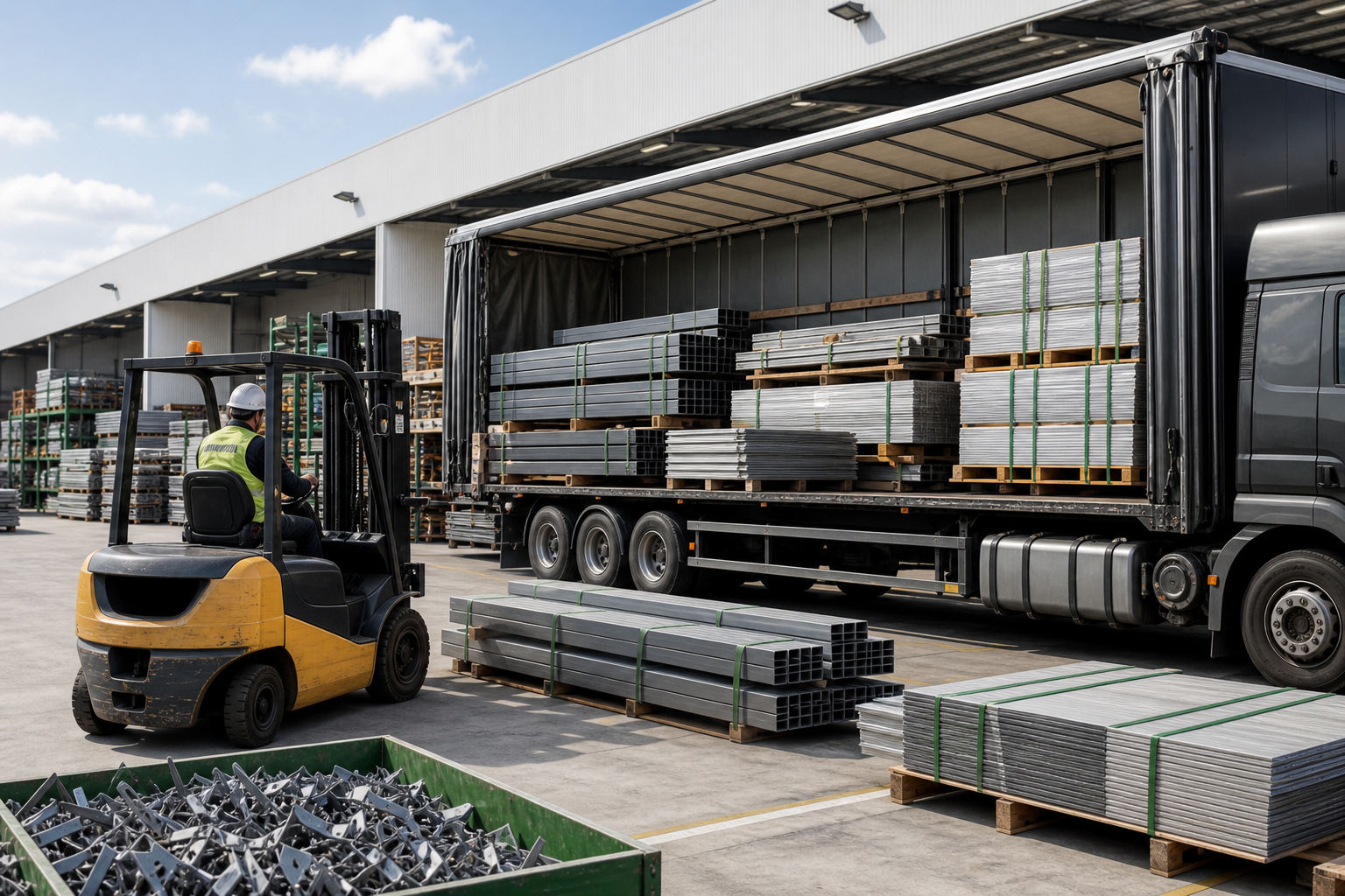 Industrial scrap and steel materials prepared for safe truck loading